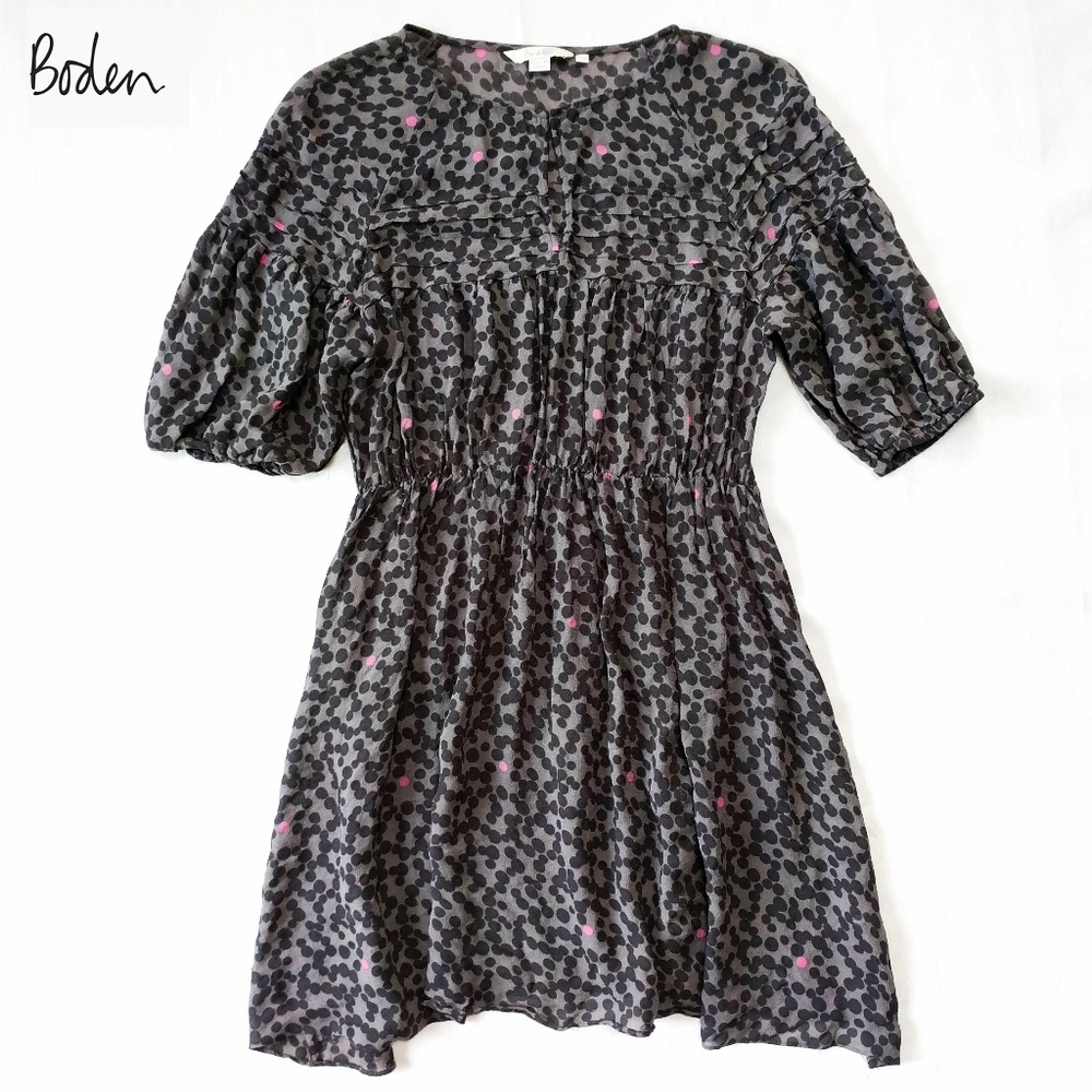 Boden Boho Gray Flowy Dots Print Fit Flare Dress 6 - Picture 1 of 8